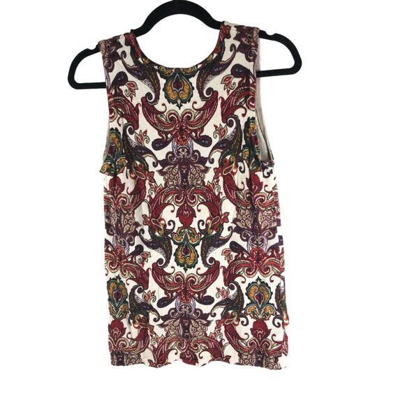 Chicos Sleeveless Paisley Print Top White Colorful Knit Size 1 (US Size M) - Picture 2 of 5